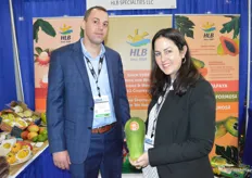 Michael Napolitano and Melissa Hartmann de Barros with HLB Specialties show the new crop organic papayas, sourced from Mexico.